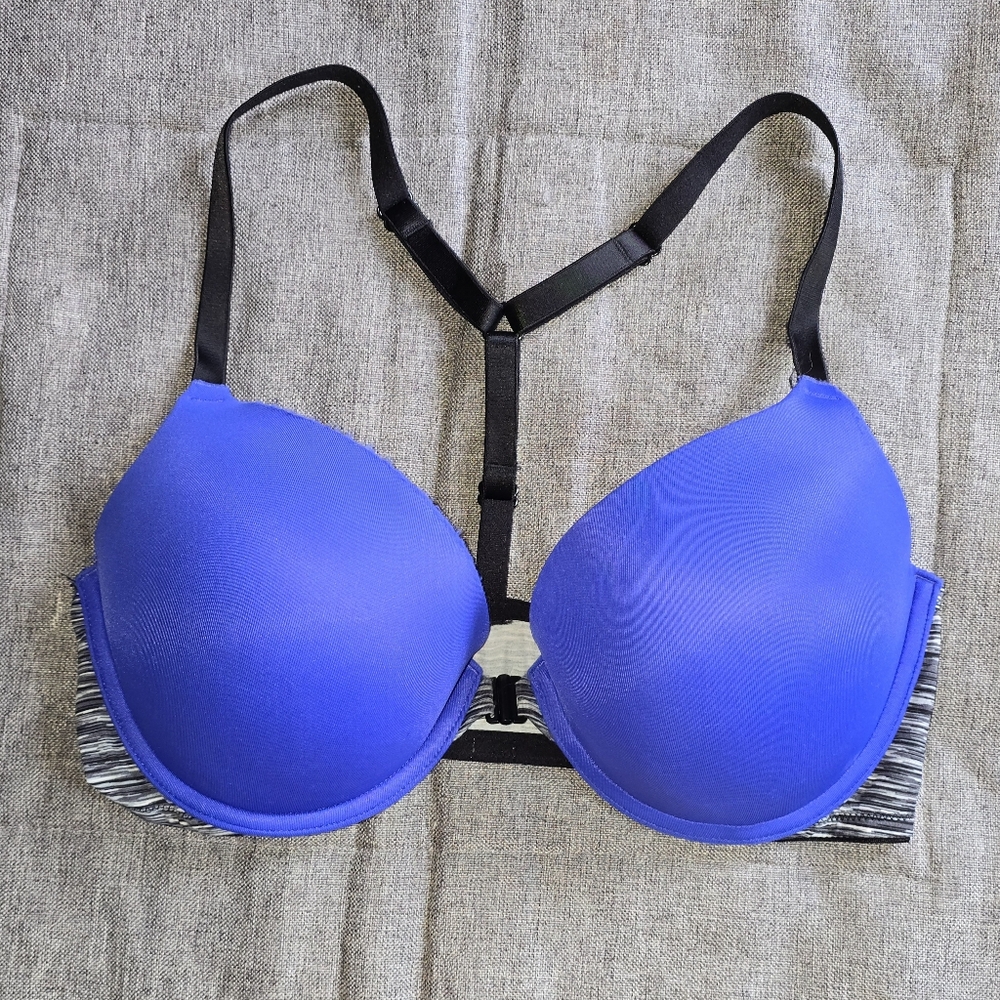 PINK Purple & Black, Push-Up, T-Back/Front Closure Bra with Padded Cups Size 34D